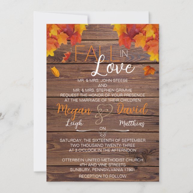 Invitación Boda De Caída En Amor (Anverso)