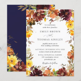 Invitación Boda de caída floral amarilla del Naranja ruidoso 