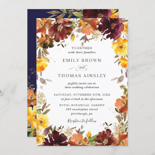 Invitación Boda de caída floral amarilla del Naranja ruidoso 