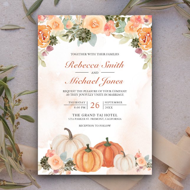 Invitación Boda de caída floral de calabaza acuática rusa (Subido por el creador)