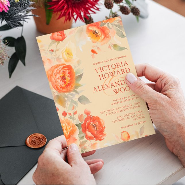 Invitación Boda de caída floral de Naranja quemado (Subido por el creador)