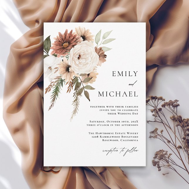 Invitación Boda de Caída Floral de Terra Cotta Boho (Available in both printed and instant download digital formats.)