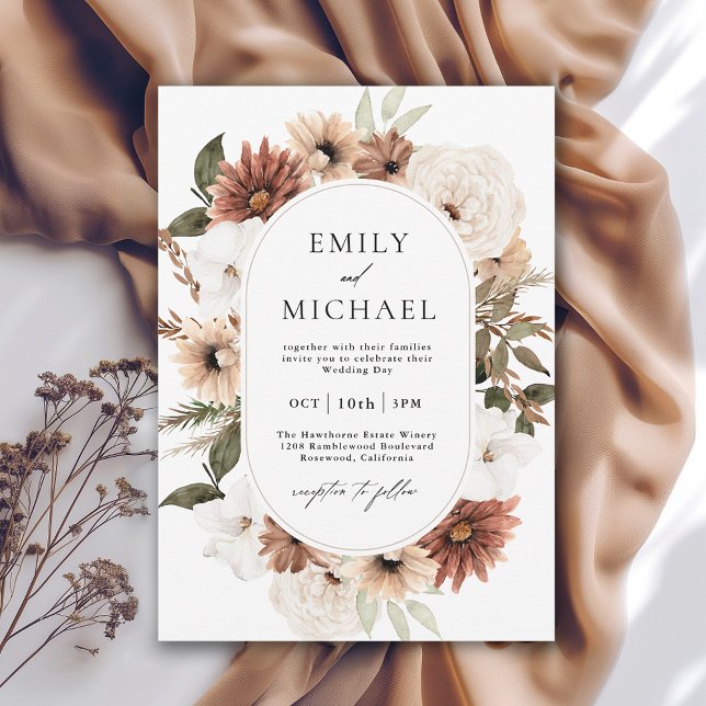 Invitación Boda de Caída Floral de Terra Cotta Boho (Available in both printed and instant download digital formats.)