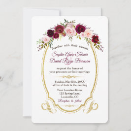 Invitación Boda de Caída Floral Royal Burgundy Marsala