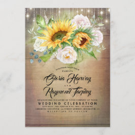 Invitación Boda de Caída Rústica de Rosa Blanca y Girasol