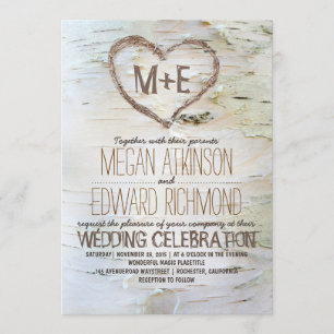 Invitación Boda de Caída Rústica del Corazón del Árbol Birch