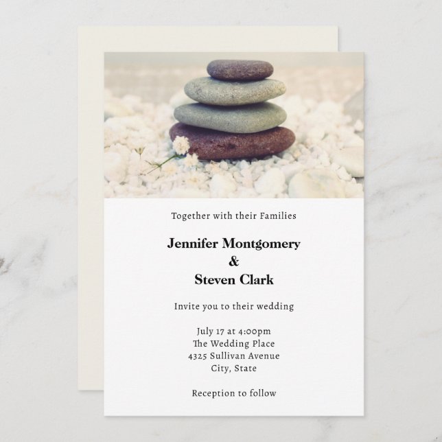 Invitación Boda de Cairn meditativo de Stones apiladas (Anverso / Reverso)