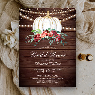 Invitación Boda de calabaza blanca borgoña floral madera