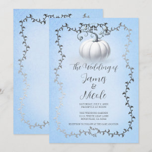 Invitación Boda de calabaza blanca de cuento de hadas azul y 