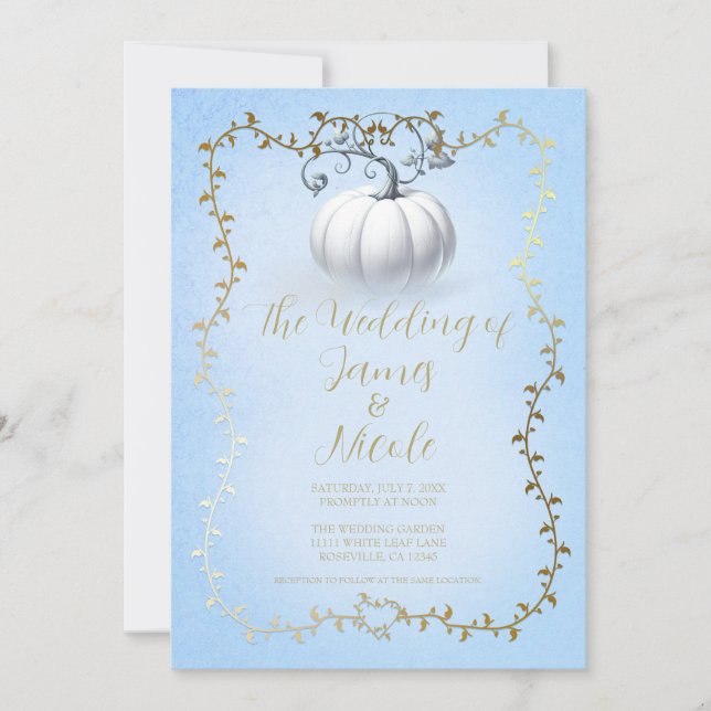 Invitación Boda de Calabaza Blanca Libro de Cuentos Azul Dora (Anverso)