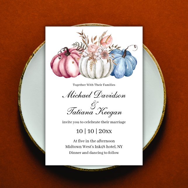 Invitación boda de calabaza de acuarela de otoño elegante (Subido por el creador)
