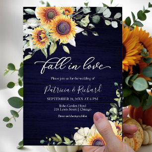 Invitación Boda de calabaza de girasol de otoño enamorada