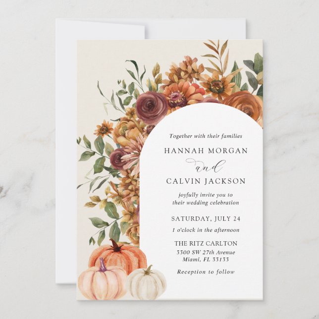 Invitación Boda de calabaza de las calabazas del otoño de Arc (Anverso)