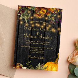 Invitación Boda de calabaza de leña floral de otoño rústico