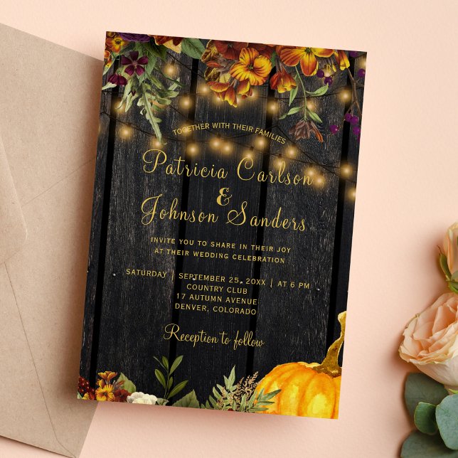 Invitación Boda de calabaza de leña floral de otoño rústico (Subido por el creador)
