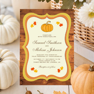 Invitación Boda de calabaza de madera rústica de granero de o