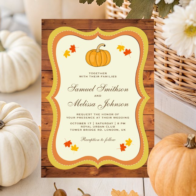Invitación Boda de calabaza de madera rústica de granero de o (Subido por el creador)