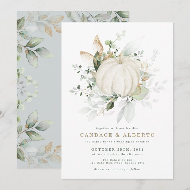 Invitación Boda de calabaza de oro de la vegetación botánica  (Anverso / Reverso)