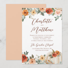 Invitación Boda de calabaza de otoño floral de terracota