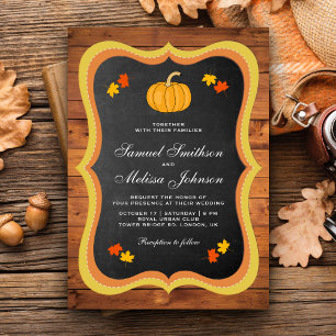 Invitación Boda de calabaza de pizarra de madera rústica de o