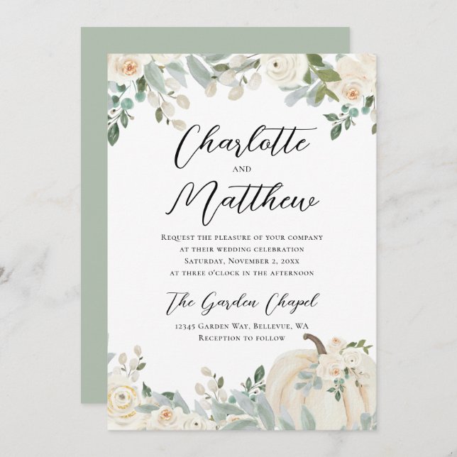 Invitación Boda de calabaza floral acuática moderna (Anverso / Reverso)