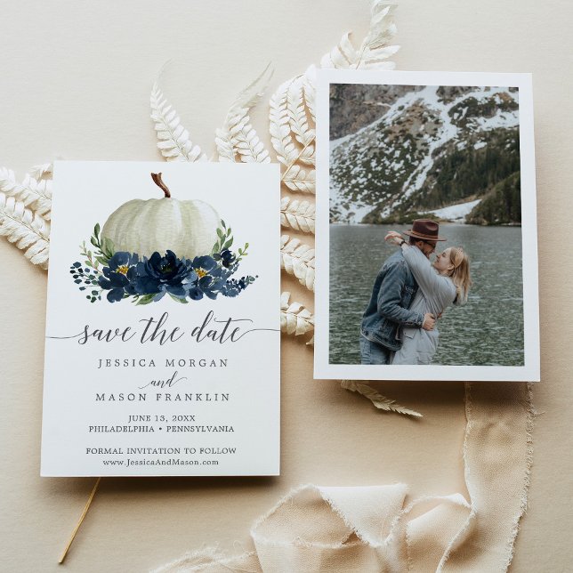 Invitación Boda de calabaza floral azul de la marina salva la (Subido por el creador)
