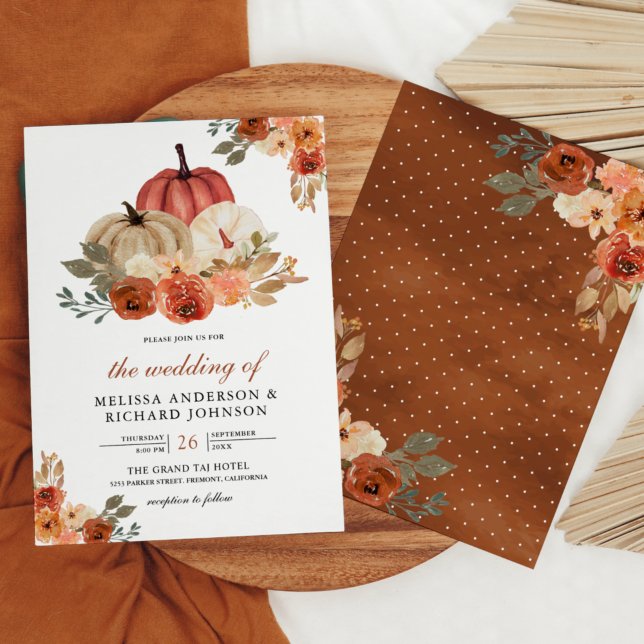 Invitación Boda de calabaza floral de Naranja quemado por la  (Subido por el creador)