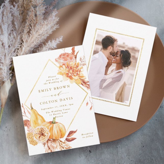 Invitación Boda de calabaza floral de oro de otoño ruso (Subido por el creador)