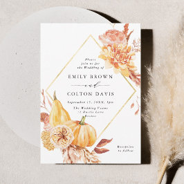Invitación Boda de calabaza floral de oro de otoño rústico