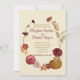 Invitación Boda de calabaza floral de otoño rústico