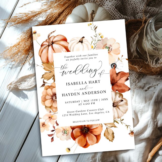 Invitación Boda de calabaza floral de tierra de crema de óxid (Subido por el creador)