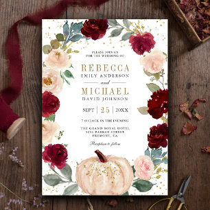 Invitación Boda de calabaza floral rústica de Borgoña y meloc