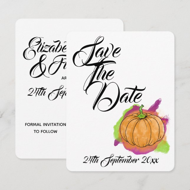 Invitación Boda De Calabaza Guardar La Fecha (Anverso / Reverso)