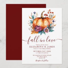 Invitación Boda de calabaza otoñal rústica borgoña enamórate