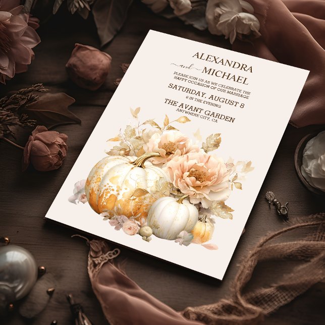 Invitación Boda de calabaza Purpurina de oro blanco de otoño (Subido por el creador)