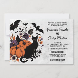Invitación Boda de calabazas para gatos negros