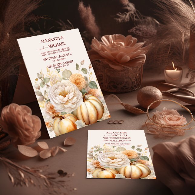 Invitación Boda de calabazas Purpurina Boho White y Gold (Subido por el creador)