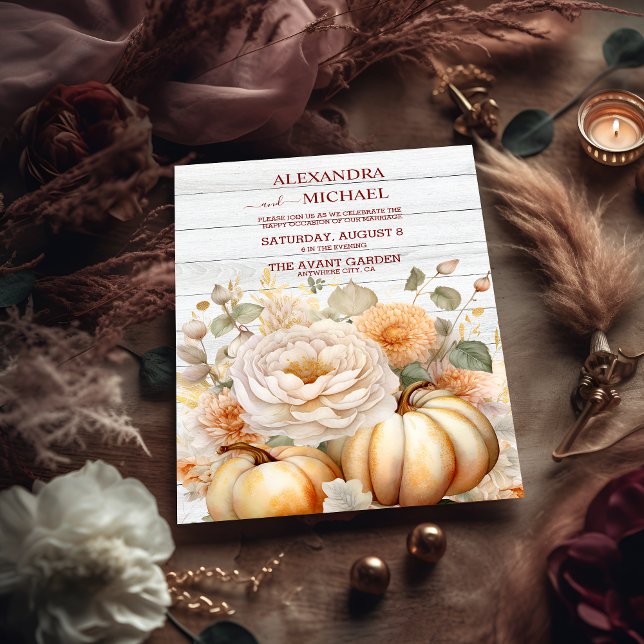 Invitación Boda de calabazas Purpurina Boho White y Gold (Subido por el creador)