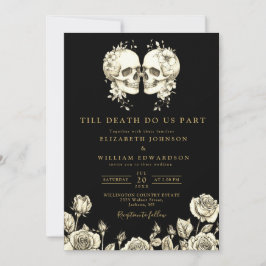 Invitación Boda De Calaveras Florales Góticas De Color Negro 