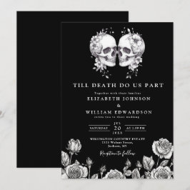 Invitación Boda De Calaveras Florales Góticas De Color Negro 