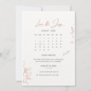 Invitación Boda De Calendario Mínimo Blanco Y Beige Invi