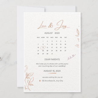 Invitación Boda De Calendario Mínimo Blanco Y Beige Invi