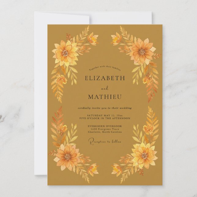 Invitación Boda de caléndula eucalipto ocra (Anverso)