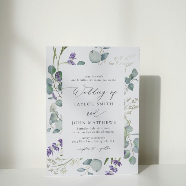 Invitación Boda de caligrafía acuarela Eucalyptus Lavender (Subido por el creador)