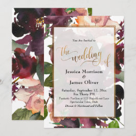 Invitación Boda de caligrafía artística de oro floral pintada