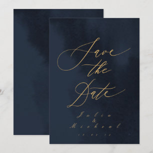 Invitación Boda De Caligrafía Azul Medianoche Salvar La Fecha