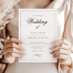 Invitación Boda de caligrafía blanca clásica formal