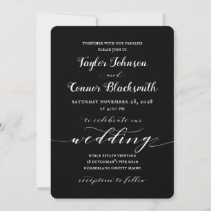 Invitación Boda de caligrafía blanca rustica de herrero