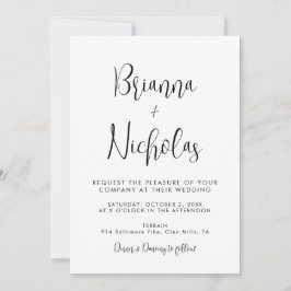 Invitación Boda de caligrafía blanca y negra de código QR
