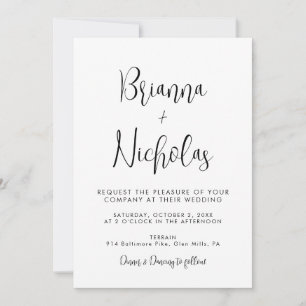 Invitación Boda de caligrafía blanca y negra de código QR
